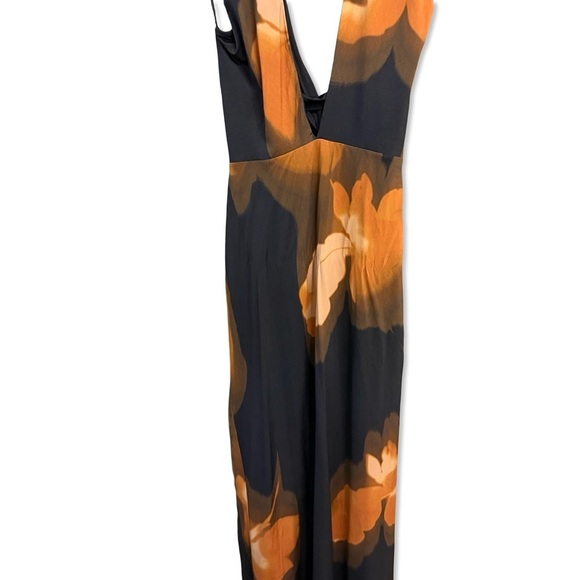 AFRM Genie Dress Noir Blur Black Orange Floral print Maxi halter Revolve XS - Picture 5 of 7